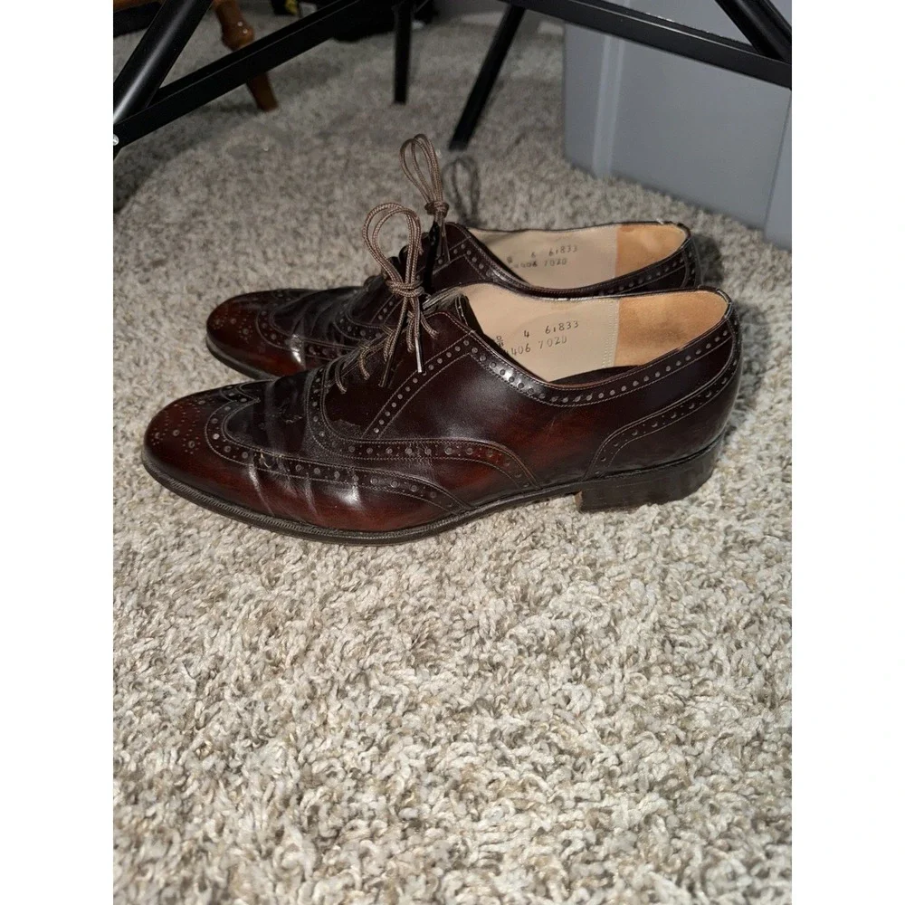 Johnston & Murphy Aristocraft Wingtip Oxford 8.5‎ D/B Burgundy Leather USA VTG